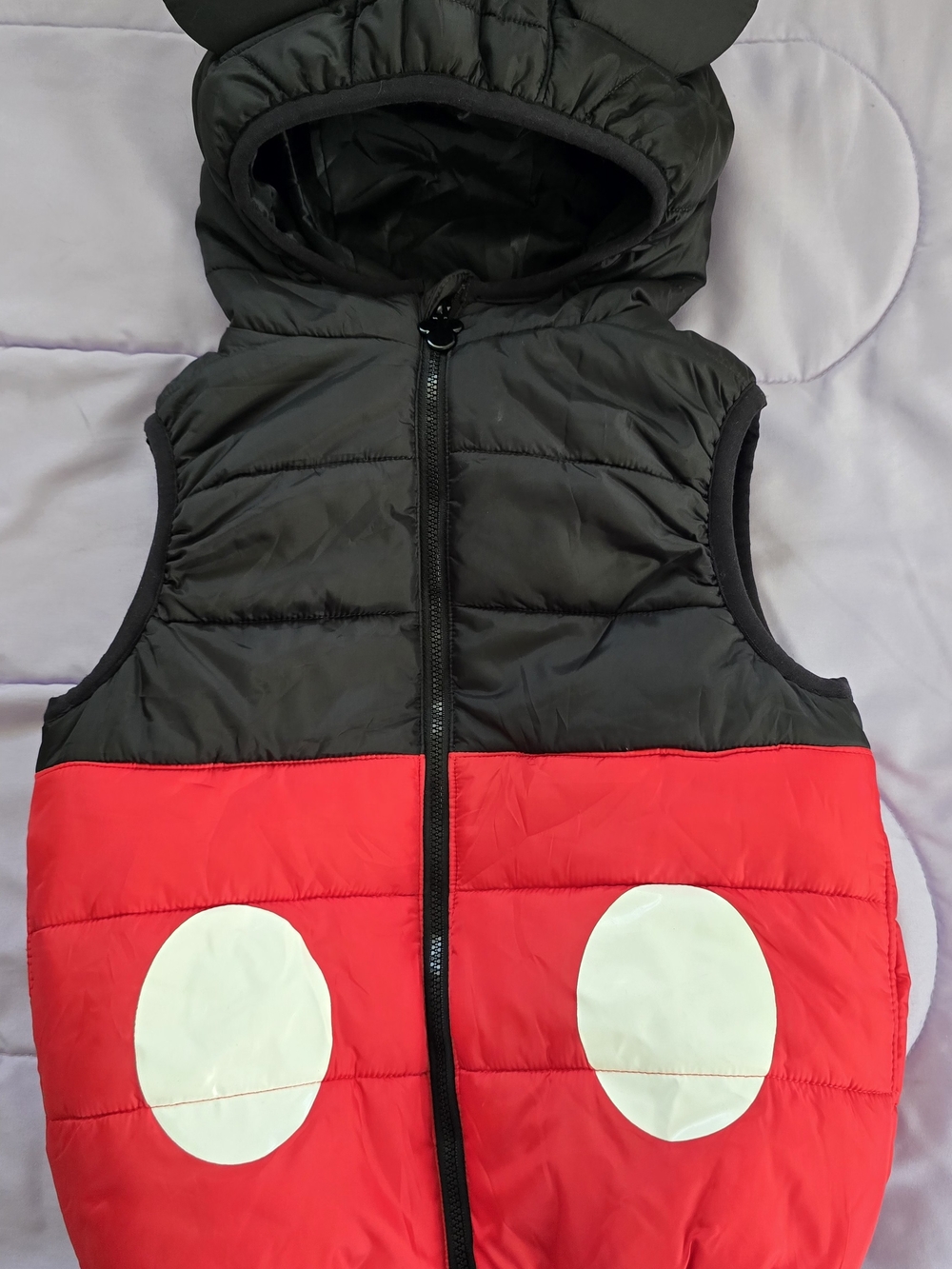 Disney Kids Mickey-Inspired Hooded Puffer Vest - Black and Red Size S